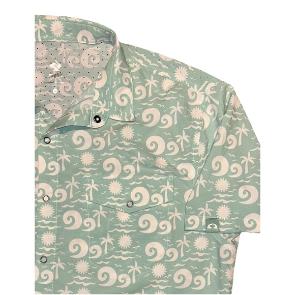 Rabbit Other - Rabbit Running Shirt Mens Low Tide Short Sleeve Snap Sz Large Perforated